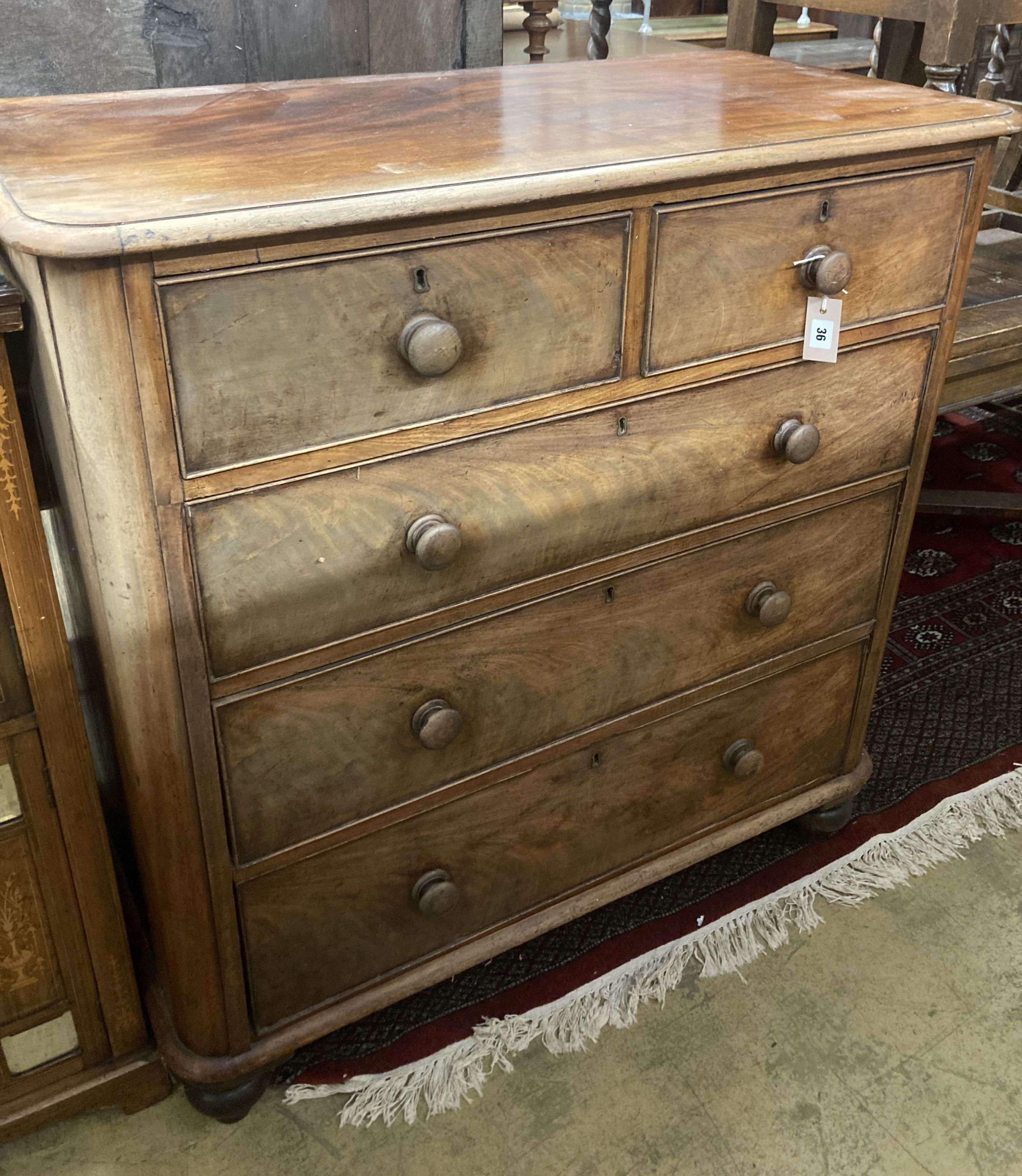 A Victorian mahogany chest of drawers, width 106cm, depth 52cm, height 110cm